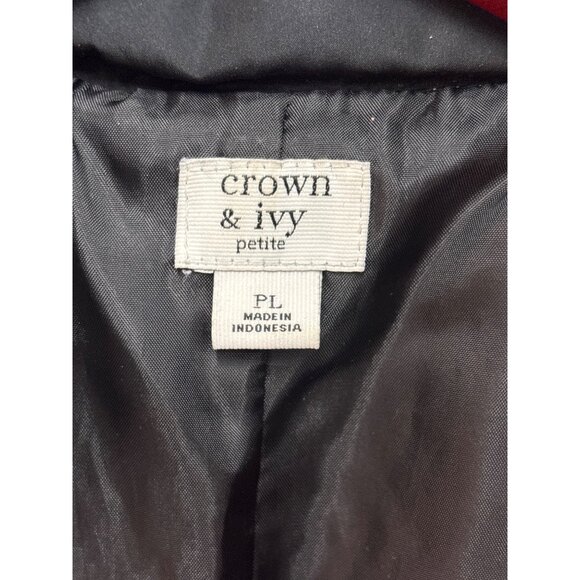 Crown & Ivy Petite Quilted Puffer Vest Black Gold Button Closure PL - Picture 4 of 7